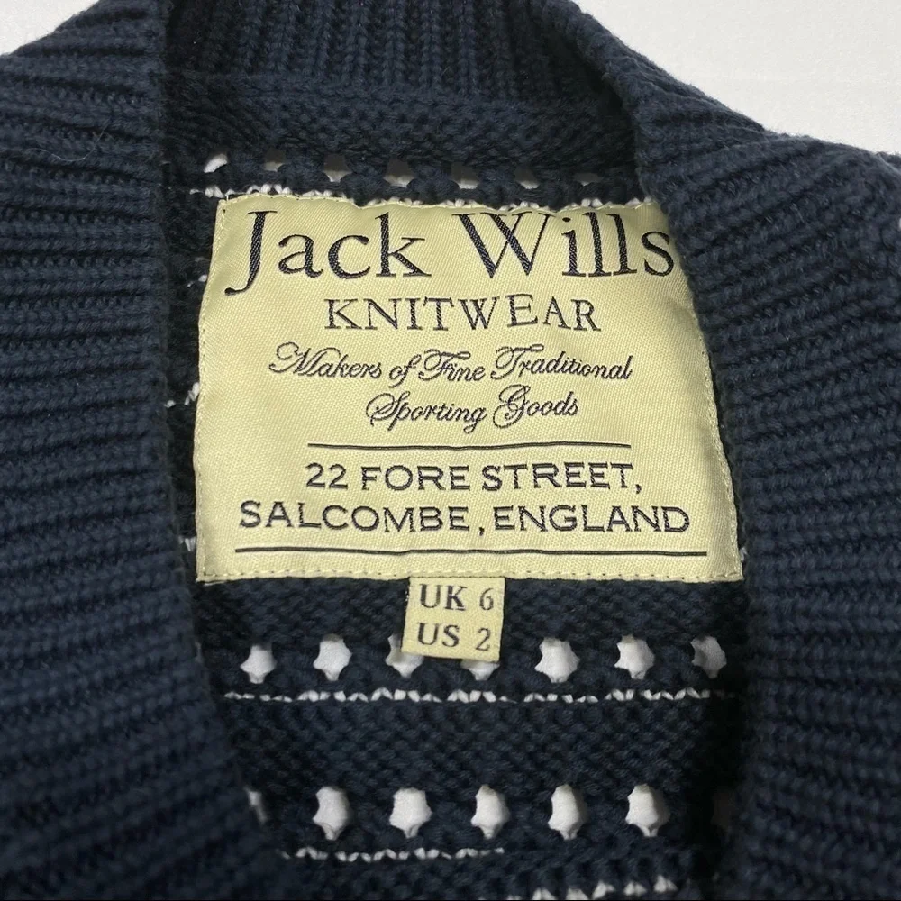 JACK WILLS Navy Blue & White Striped Knit Crewneck Sweater